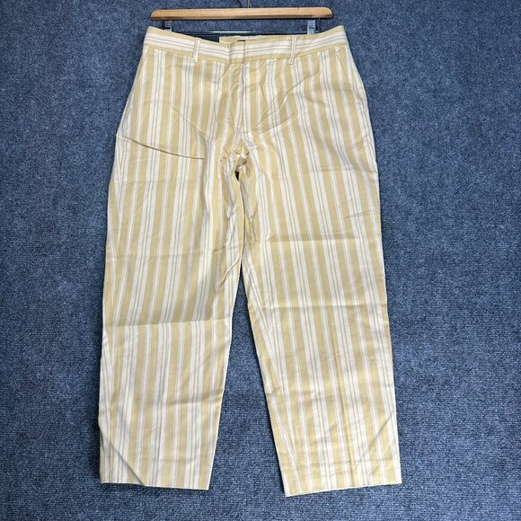 Club Monaco Pants Womens 12 Matie Slim Crop Yellow Stripe Cotton Stretch NEW - Picture 1 of 8